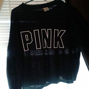 Pink waffle black crop top